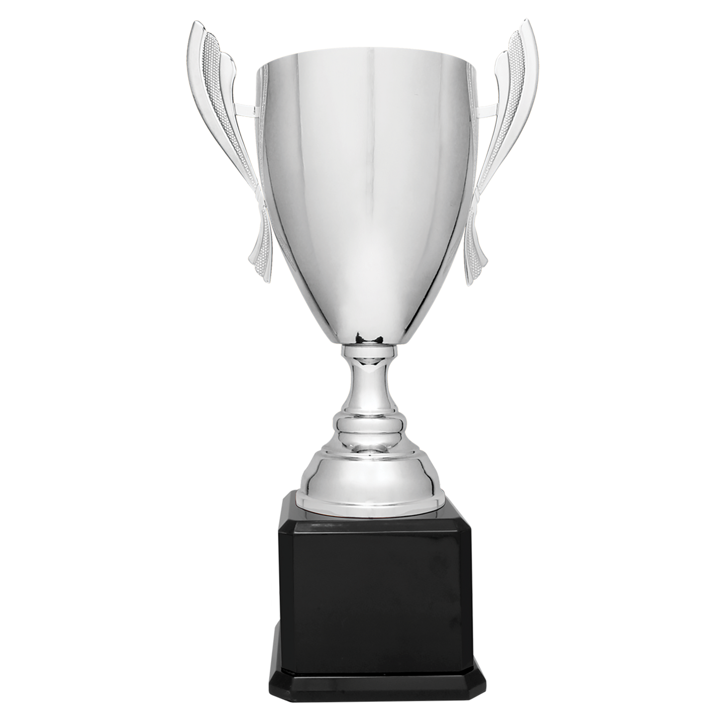 22" Silver Completed Metal Cup Trophy on Black Royal Piano Finish Base Trophy Cups- Completed Cup