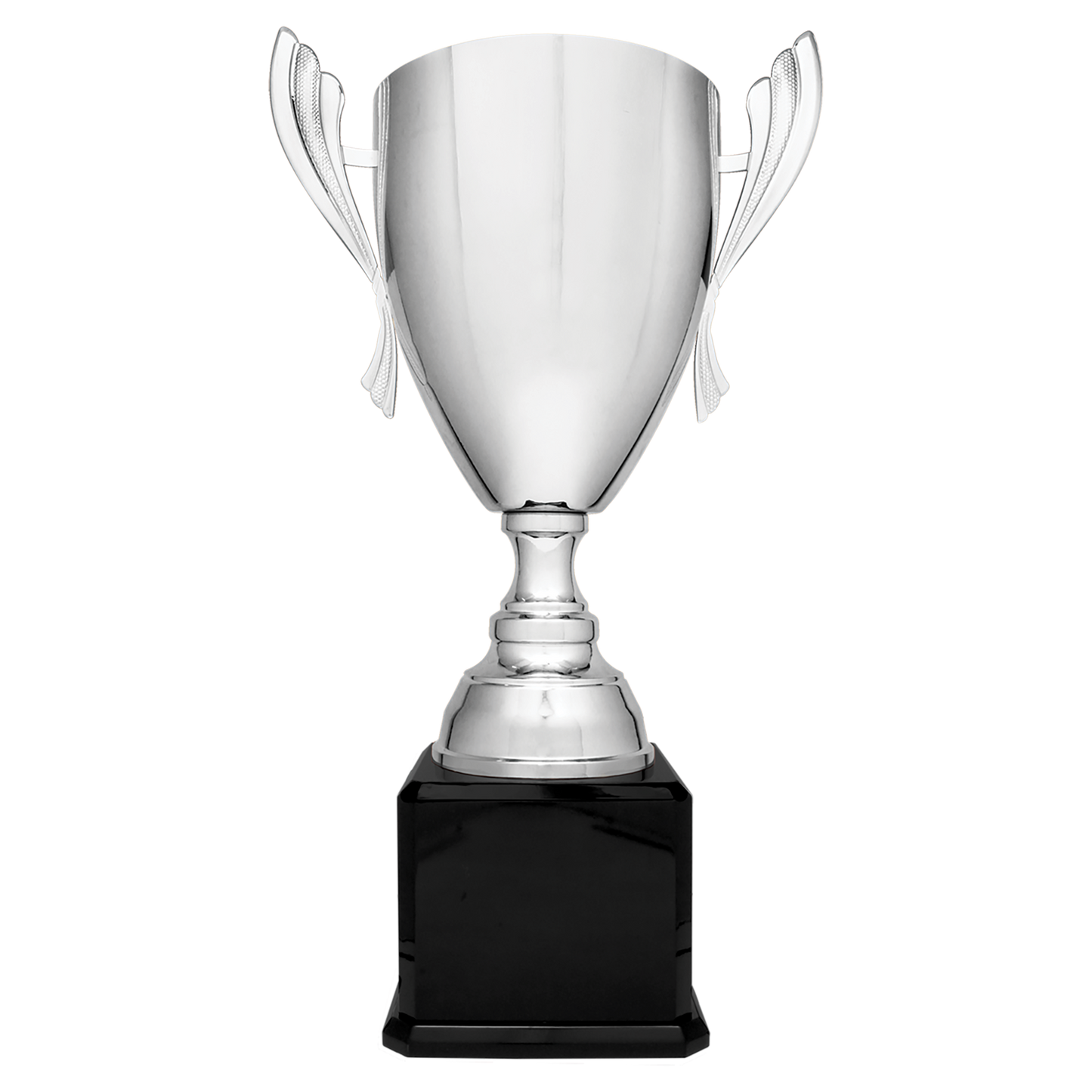 26 1/2" Silver Completed Metal Cup Trophy on Black Royal Piano Finish Base Trophy Cups- Completed Cup