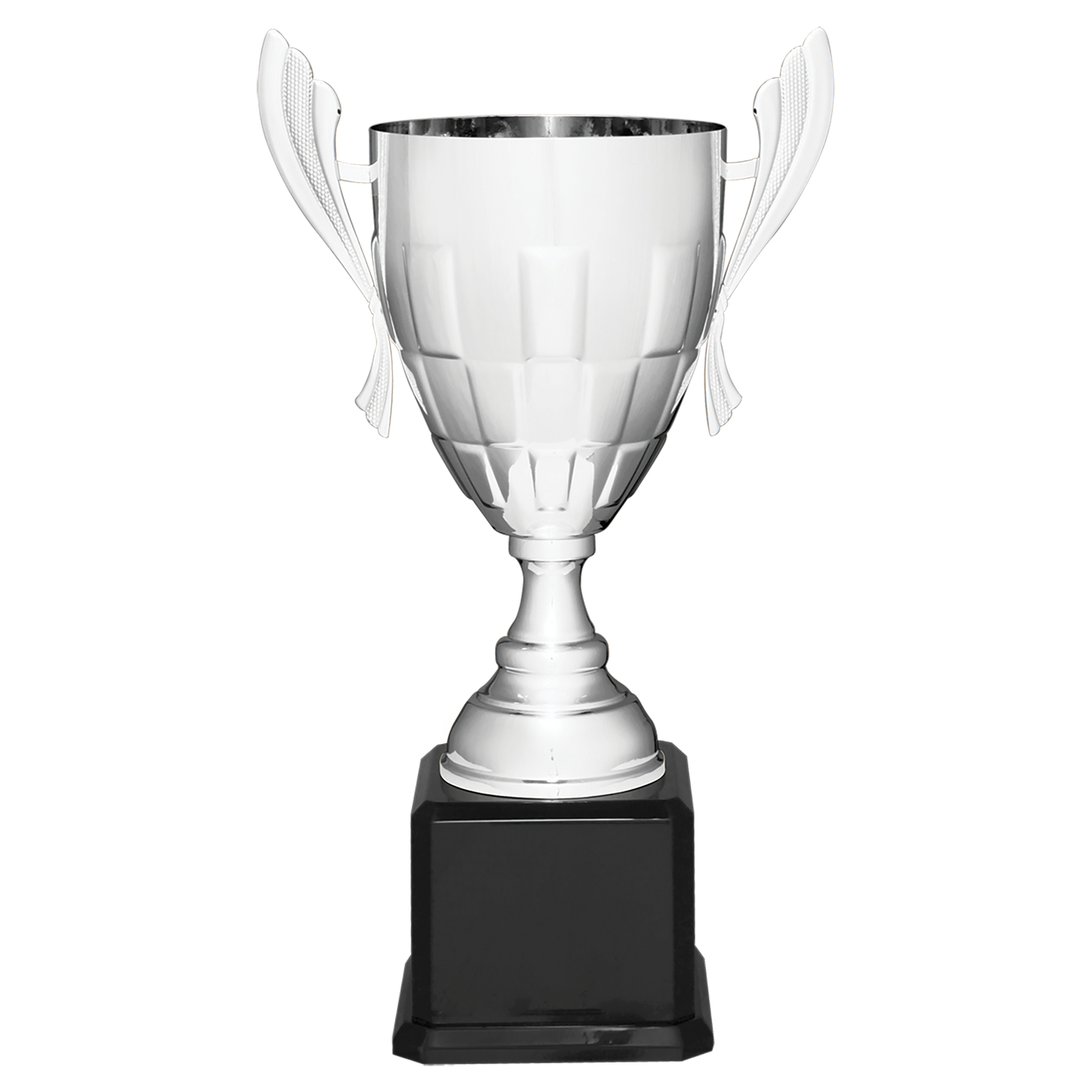 22" Silver Weave Completed Metal Cup Trophy on Black Royal Piano Finish Base Trophy Cups- Completed Cup