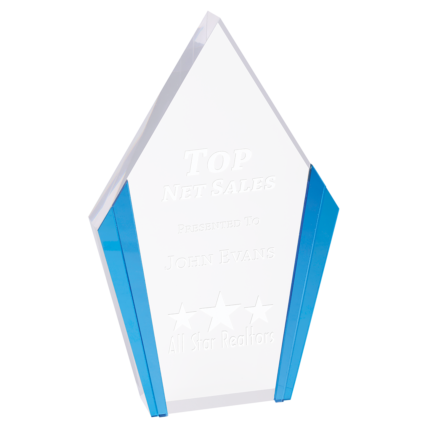 4 3/4" x 7 1/2" Diamond Acrylic with Blue Edges Corporate Awards - Acrylic Awards