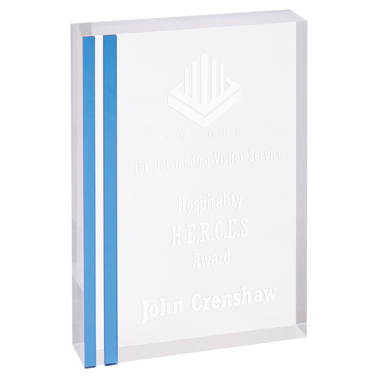 6" x 8" Rectangle Acrylic with Blue Edge Corporate Awards - Acrylic Awards