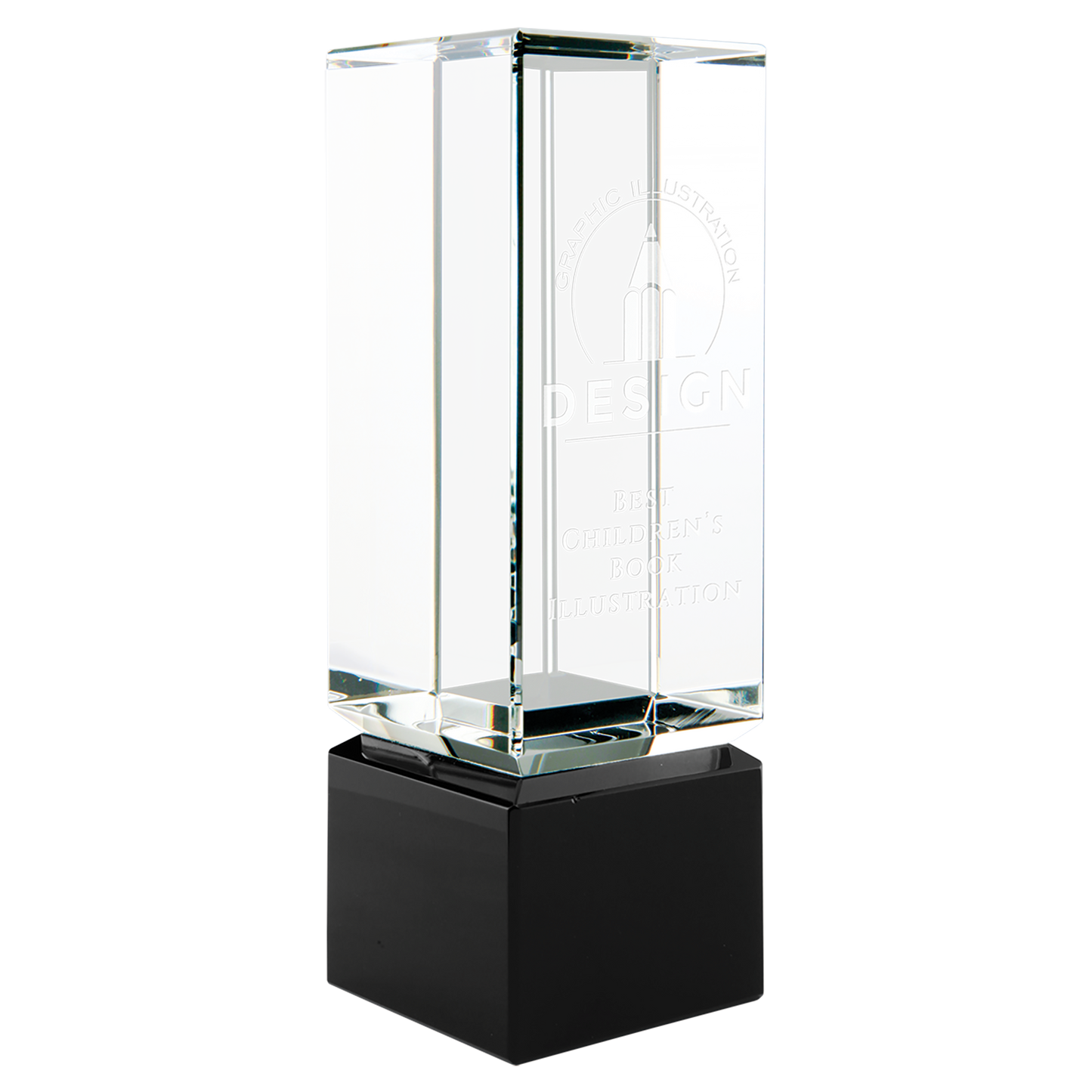 2 1/4" x 7" Clear Crystal Block on Black Crystal Base Corporate Awards - Premier Crystal Awards
