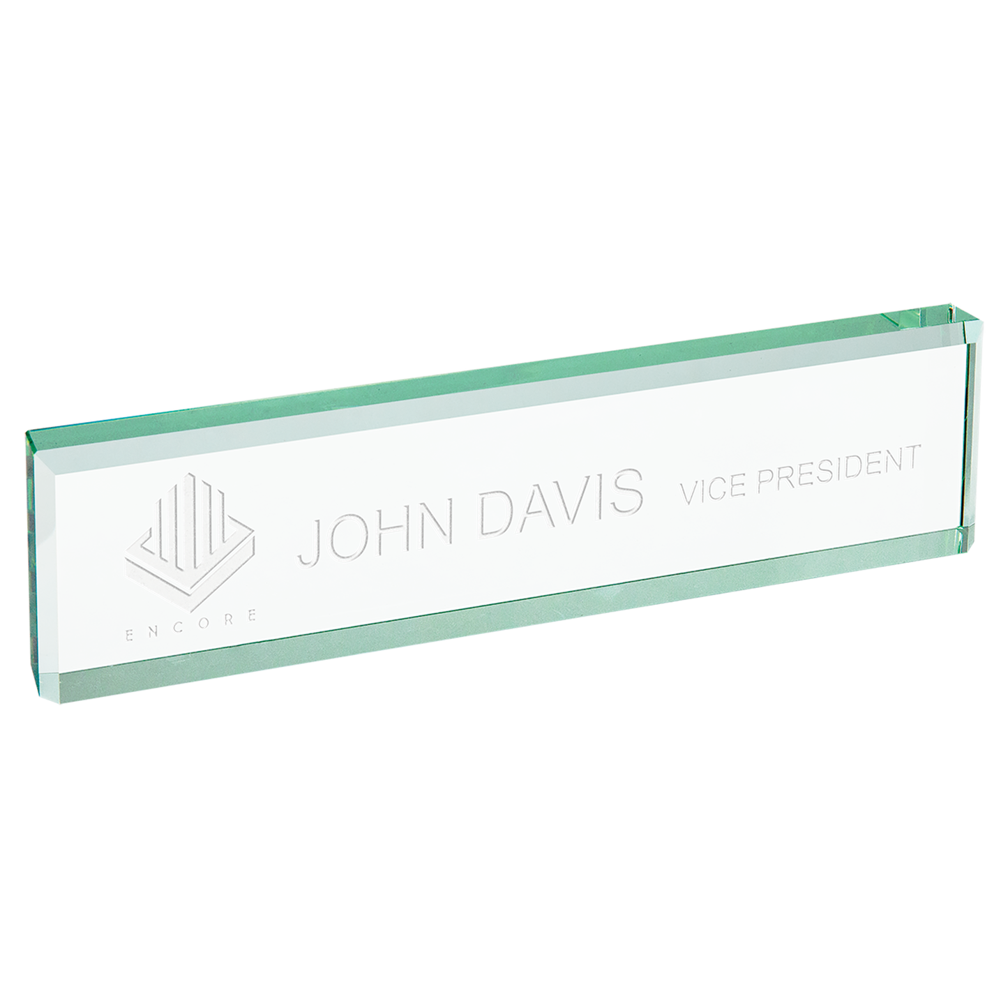 8" x 2" Jade Glass Desk Wedge Corporate Awards - Glass Awards