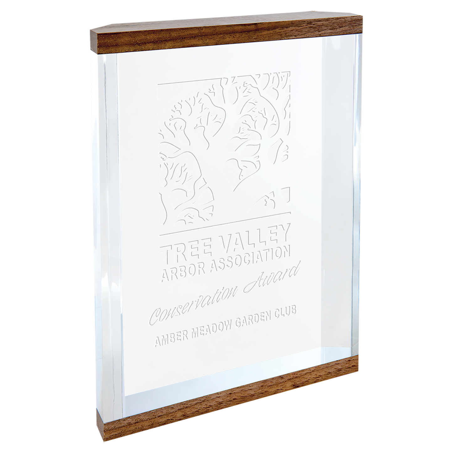 6" x 8" Victory Capri Acrylic with Walnut Bands Corporate Awards - Acrylic Awards
