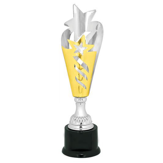 14" Silver & Gold Star Completed Metal Cup Trophy on Plastic Base  Trophy Cups- Completed Cup