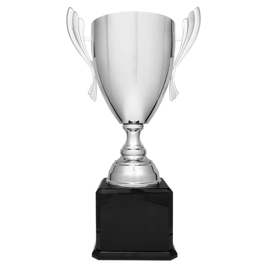 24 3/4" Silver Completed Metal Cup Trophy on Black Royal Piano Finish Base  Trophy Cups- Completed Cup