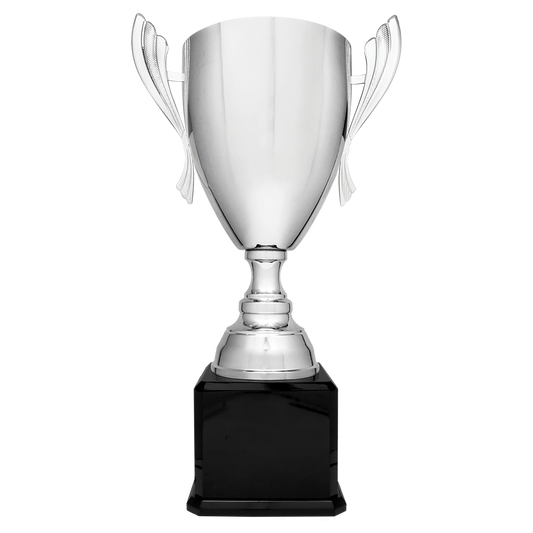 26 1/2" Silver Completed Metal Cup Trophy on Black Royal Piano Finish Base  Trophy Cups- Completed Cup