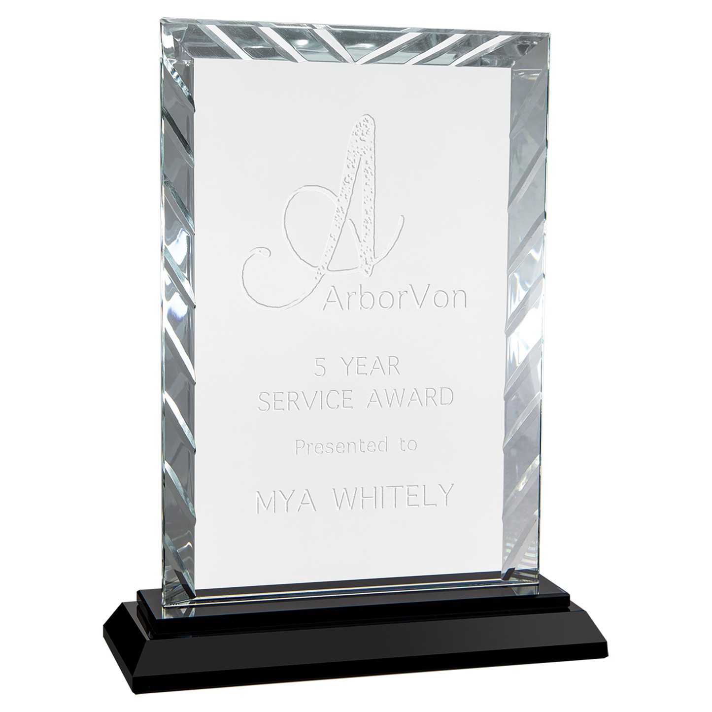 8" Rectangle Accent Glass on Black Base Corporate Awards - Glass Awards