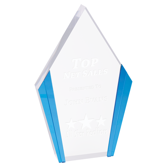 4 3/4" x 7 1/2" Diamond Acrylic with Blue Edges Corporate Awards - Acrylic Awards