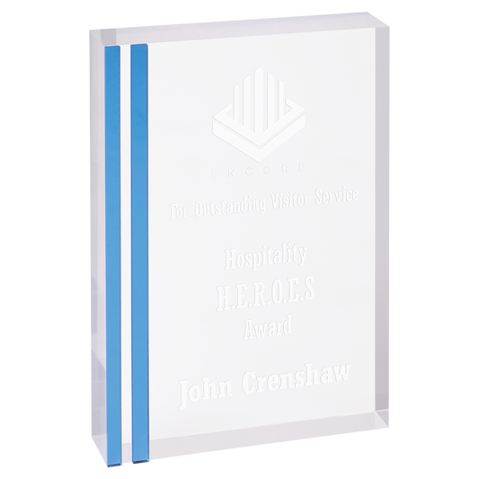 6" x 8" Rectangle Acrylic with Blue Edge Corporate Awards - Acrylic Awards