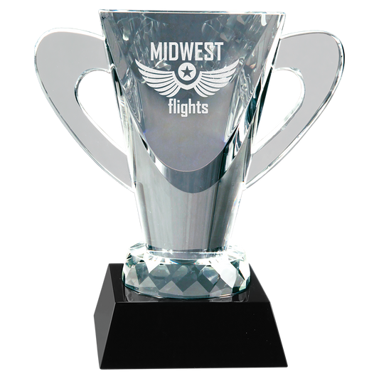 6 1/2" Crystal Cup on Black Pedestal Base Corporate Awards - Premier Crystal Awards