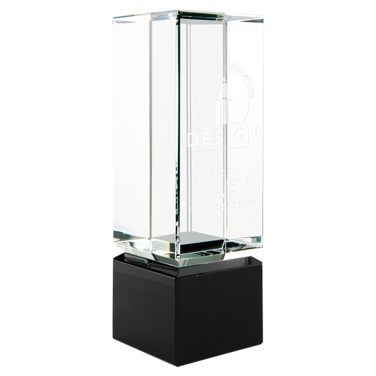 2 1/4" x 7" Clear Crystal Block on Black Crystal Base Corporate Awards - Premier Crystal Awards
