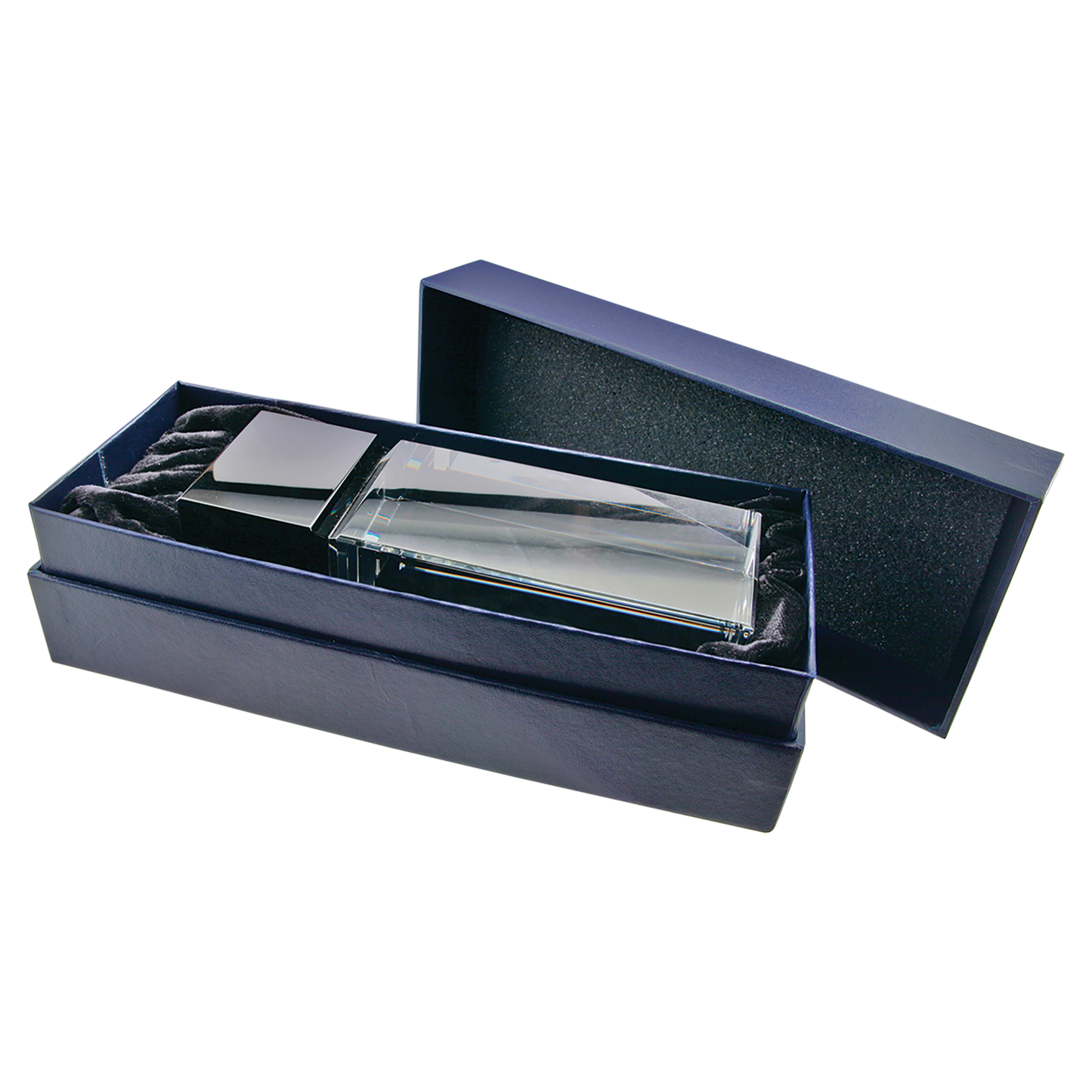 2 1/4" x 7" Clear Crystal Block on Black Crystal Base Corporate Awards - Premier Crystal Awards