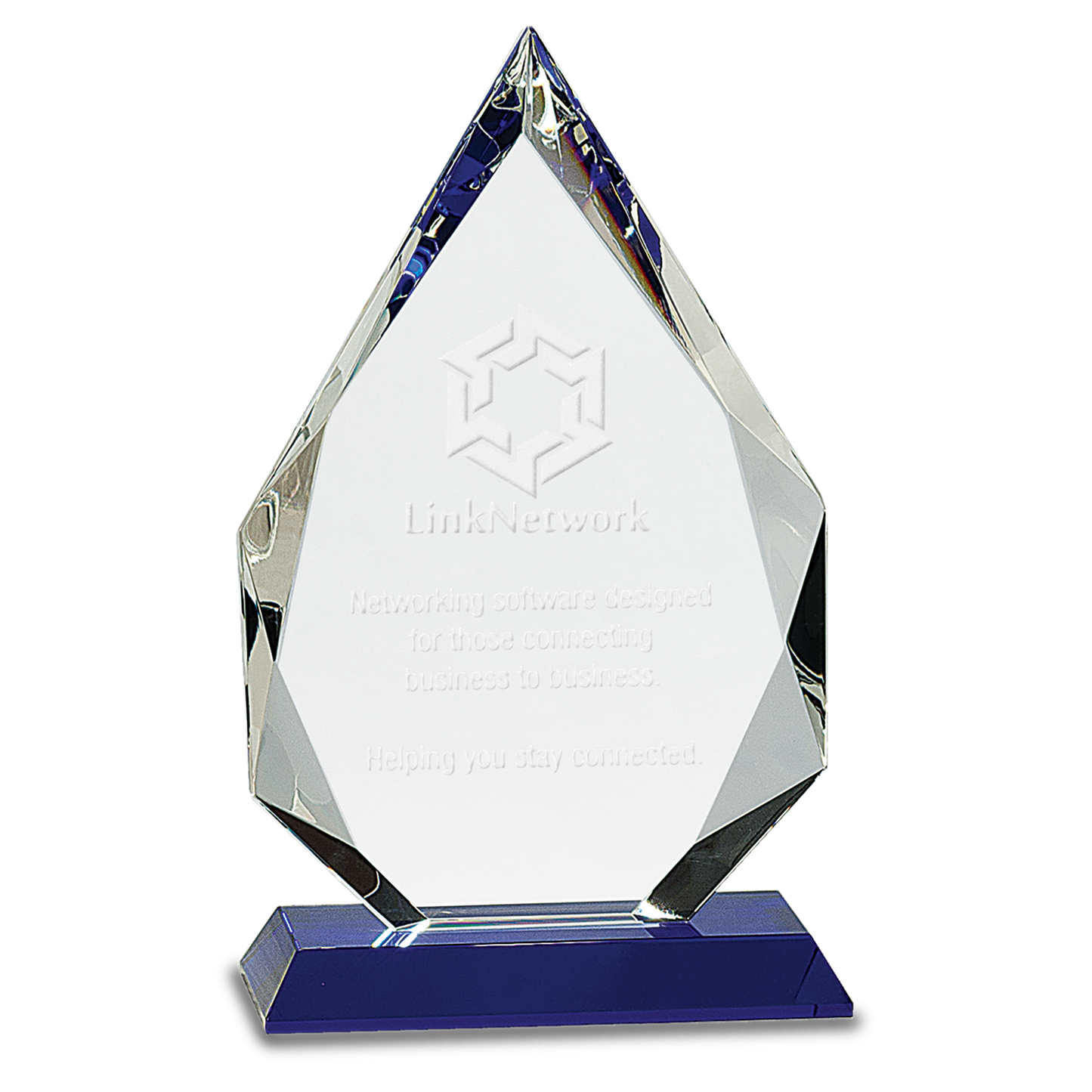 9" Diamond Crystal on Blue Pedestal Base Corporate Awards - Premier Crystal Awards