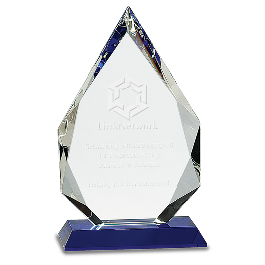 9" Diamond Crystal on Blue Pedestal Base Corporate Awards - Premier Crystal Awards
