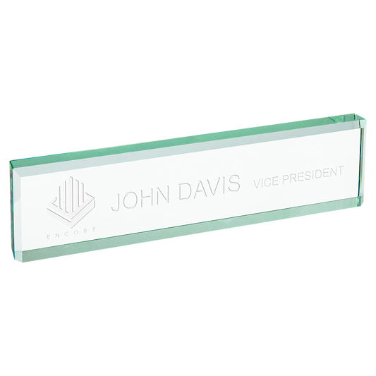 8" x 2" Jade Glass Desk Wedge Corporate Awards - Glass Awards
