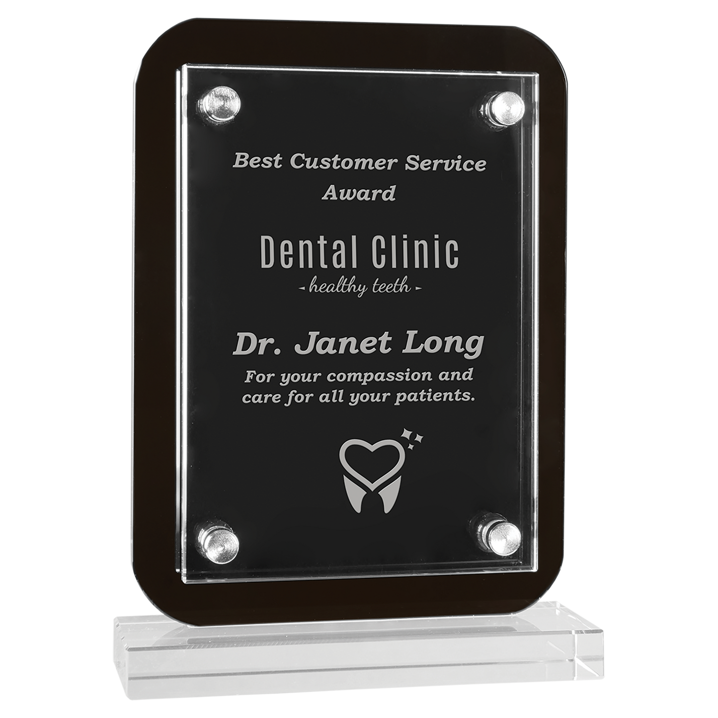 5 1/2" x 7 3/4" Black Floating Glass Standup Plaque Corporate Award -  Glass Awards