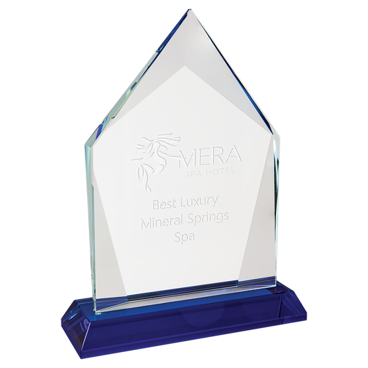 7 3/4" Diamond Halo Glass with Blue Base Corporate Awards - Glass Awards