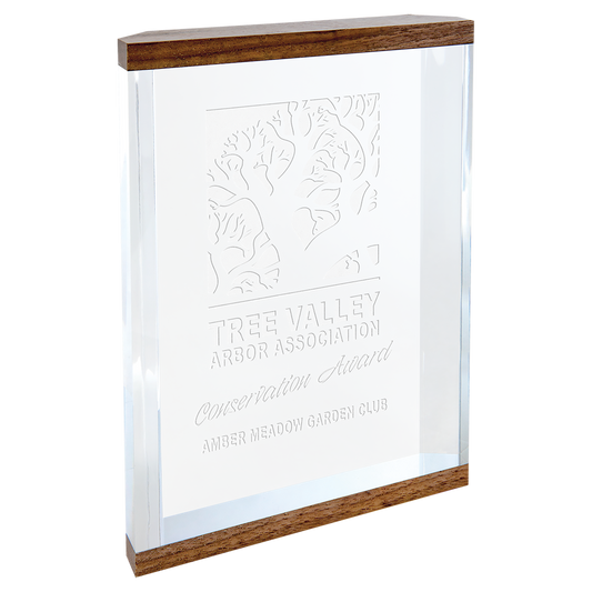 6" x 8" Victory Capri Acrylic with Walnut Bands Corporate Awards - Acrylic Awards